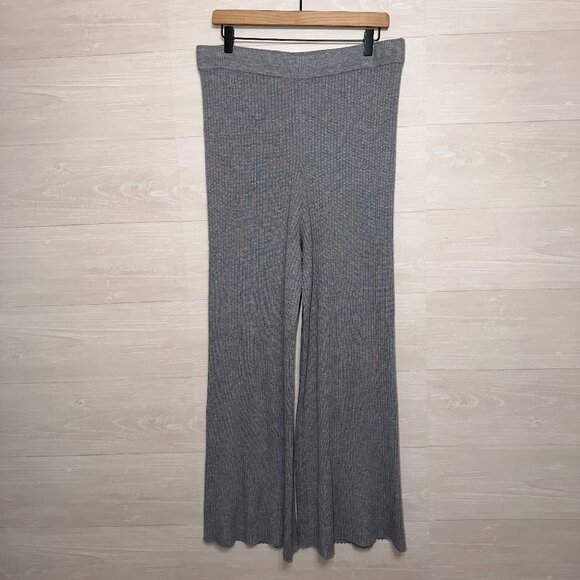 The Drop Ribbed Knit Wide Leg Pants XL Gray High Waist Lounge Travel Style - Picture 2 of 7